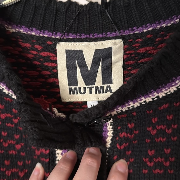 Mutma Cheli Black Multi Cotton Crew Neck Cardigan Sweater - Picture 7 of 10